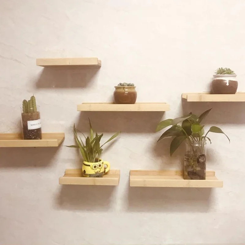 

Baffect Bamboo Shelf Organizer Wall Storage Shelf for Living Room Kitchen Bathroom Free Nail Glue Storage Rack Partition
