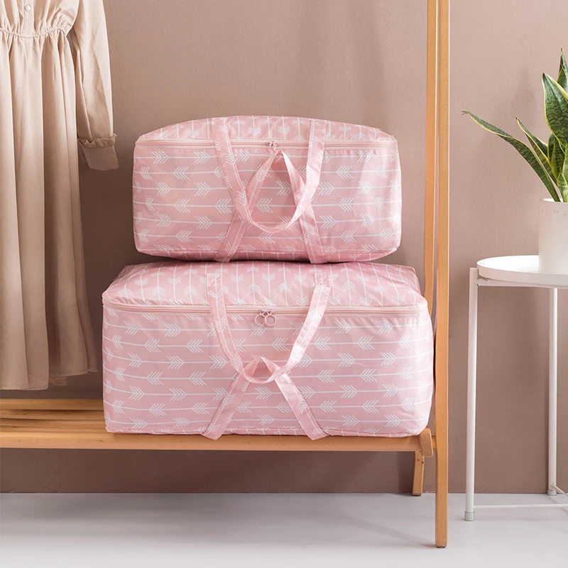 Nordic Style Waterproof Foldable Storage Bags Quilted Blanket Clothes Bag Big Size Oxford Fabric Travel Luggage Organizer Bag