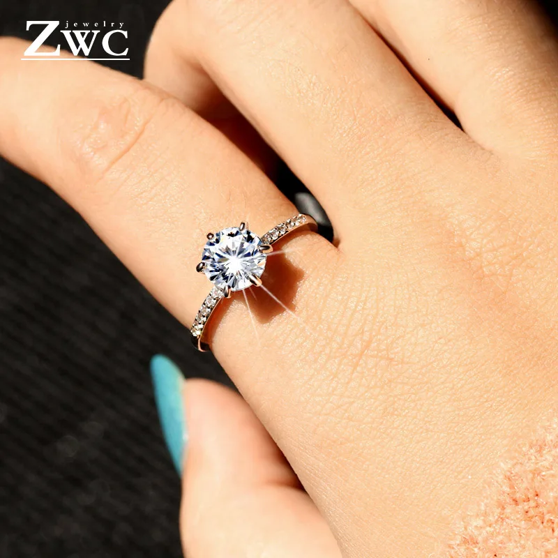 ZWCX Fashion Classic Six Claw AAA Zircon Wedding Rings for women Jewelry Wedding Engagement Female Crystals Ring Gift