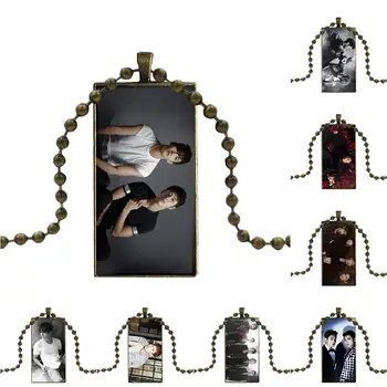 

Jewelry With Steel Plated Glass Cabochon Choker Long Pendant Rectangle Necklace For Women Gift Tvxq! The Awesome Korean Duo Tvxq