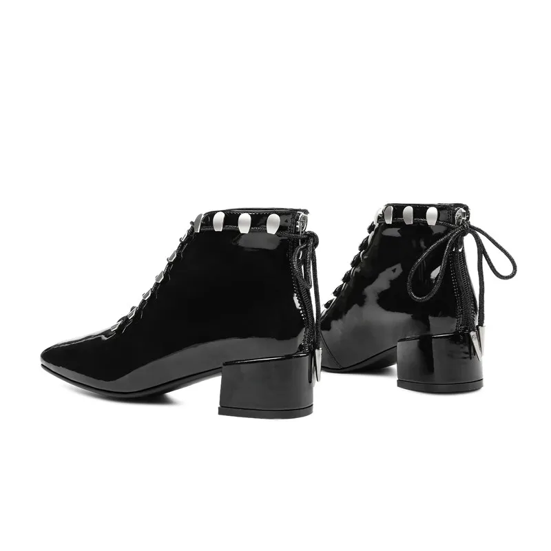 Smirnova/новые модные ботинки Осень-зима Дамская обувь на шнуровке с квадратным носком классические женские ботинки женские ботильоны на молнии на высоком каблуке