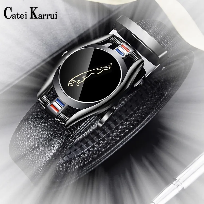 

Catei Karrui Brand Men's Belts Cow Leather Belts Men 3.5cm Width Sports Fashion Automatic Buckle Black Genuine Leather NEW