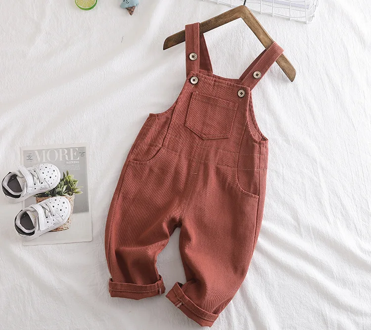 Children's Jumpsuit Fashion Korean Pocket Baby Overalls Toddler Boys Pants Spring Autumn Casual Newborn Baby Girls Jumpsuits New - Цвет: Красный