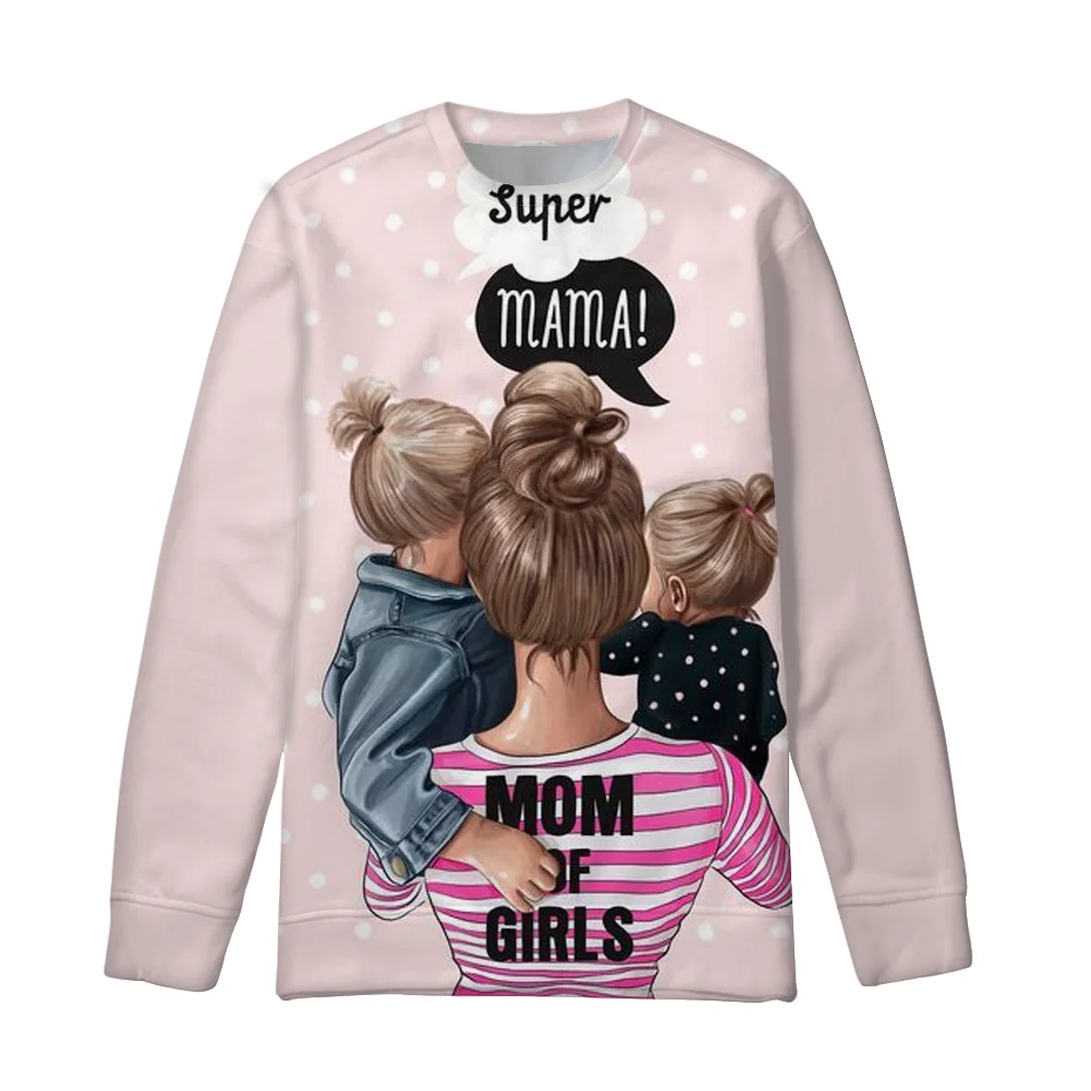 Женские худи с круглым вырезом, пуловер с принтом «Super Mama queen Princess», толстовки для девочек, уличная одежда больших размеров