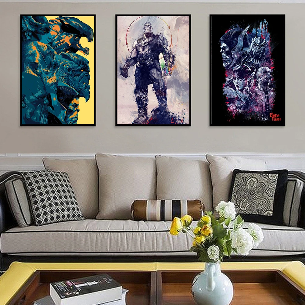 Acquerello Astratto Marvel Avengers Supereroe Thanos Ebano Maw Ordine Nero Tela Pittura Propaganda Poster Wall Art Home Decor
