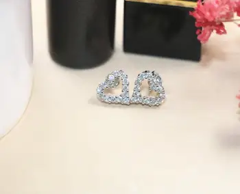 

YTF35 925 Silver Heart Earrings Zircon Lady's Ear Nail Party Birthday Gift