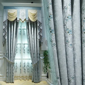 

Premium Chenille Jacquard Curtains for Living Room Shading Curtains European Curtain for Bedroom Valance