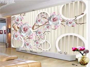 

CJSIR Custom Wallpaper Large Mural 3D Stereo White Rose Circle Background Wall Wall Paper Papel De Parede Para Quarto Decors