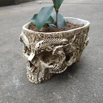 

White Skull Planter Archaize Garden Storage Pots Resin Finish Skeleton Container Human Head Flowerpots For Decoration R3410