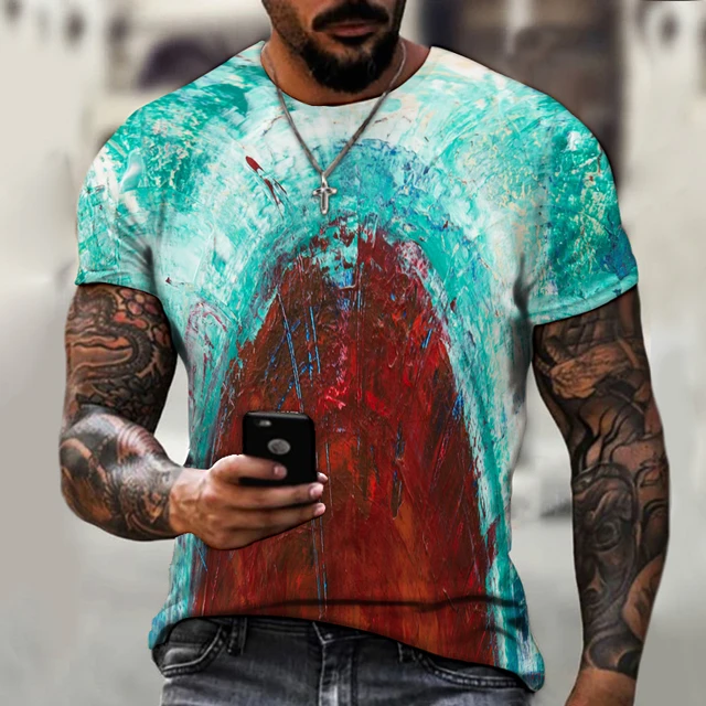 2022 Summer New Fashion Trend Street Men's Clothing, 3d Printing Abstract Art, Street Hip-hop Style Loose Casual Short Sleeves CTZ2339