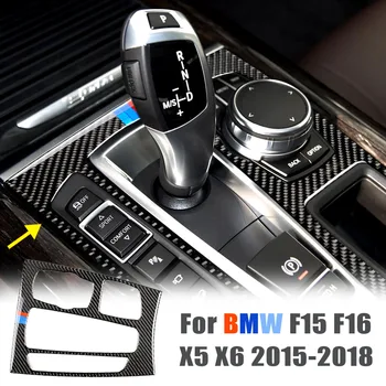 

For BMW X5 X6 F15 F16 2015-2018 Accessories LHD Real Carbon Fiber Gear Shift Knob Cover Multimedia Button Panel Trim Sticker