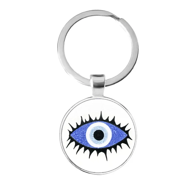 Key Chains Beauty Blue Evil Eye Religious Photo Round Glass Cabochon Bag Car Key Ring Holder Charms For Gift