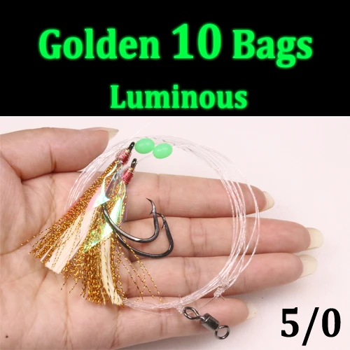 Cheap 10Bags 1/0 2 Hooks Sabiki Rigs Sea Fishing Rigs Flasher Rig Each With  2 Fishing Hook Fishing Kit Sea Fishing Lure