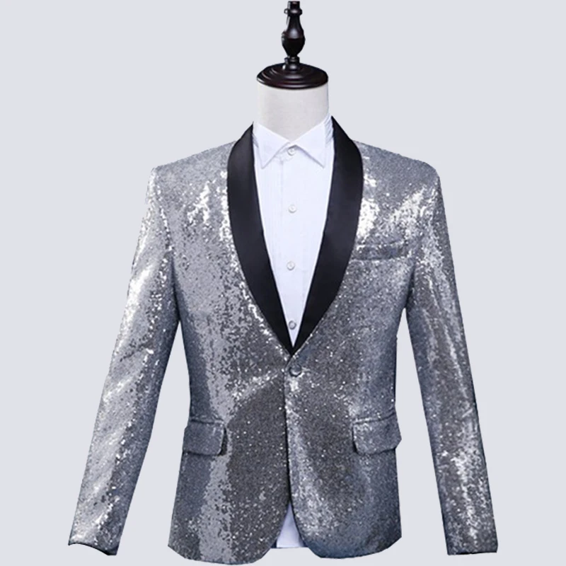 jacket Shenrun мужская приталенная куртка модный блейзер с пайетками для мужчин сценический свадебный пиджак костюм певица однобортный - Цвет: jacket