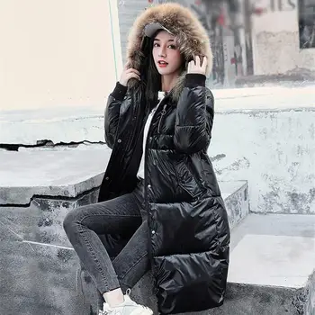 

Women Winter Jackets Long Warm Coat Silver Color Jacket Wide Fur Collar Coats