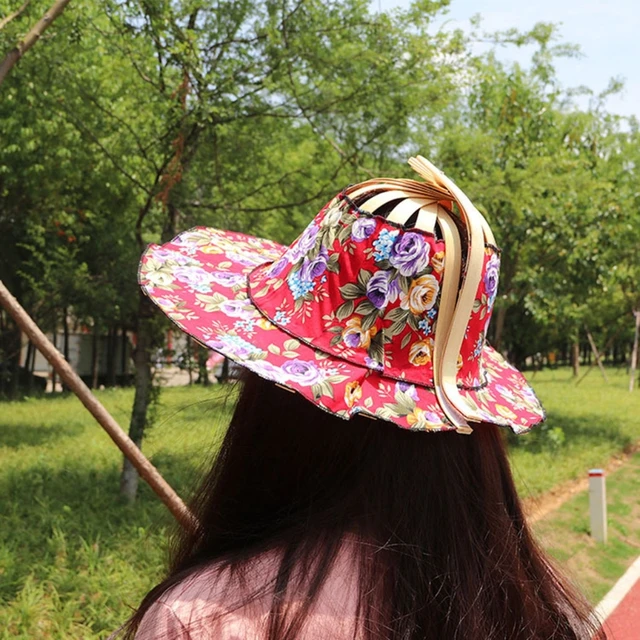 Foldable Oriental Straw Hat Beach Hat Bamboo Folding Fan Hat