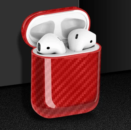 Чехол из углеродного волокна для Apple AirPods, беспроводной зарядный чехол для наушников, чехол для AirPods, 2 Аксессуары для талии/сумки с застежкой на крючок - Цвет: Красный