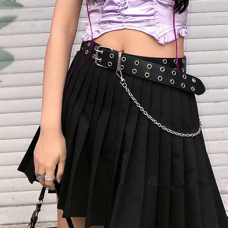 Ремень женский кожаный с двумя рядами отверстий модный регулируемый пояс в стиле