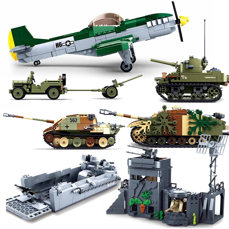 WW2 Normandía Reino Unido nos Armada Alemana juegos de bloques de construcción ladrillos juguetes de la II Guerra Mundial 2 vehículo militar Pershing Pantera tanques