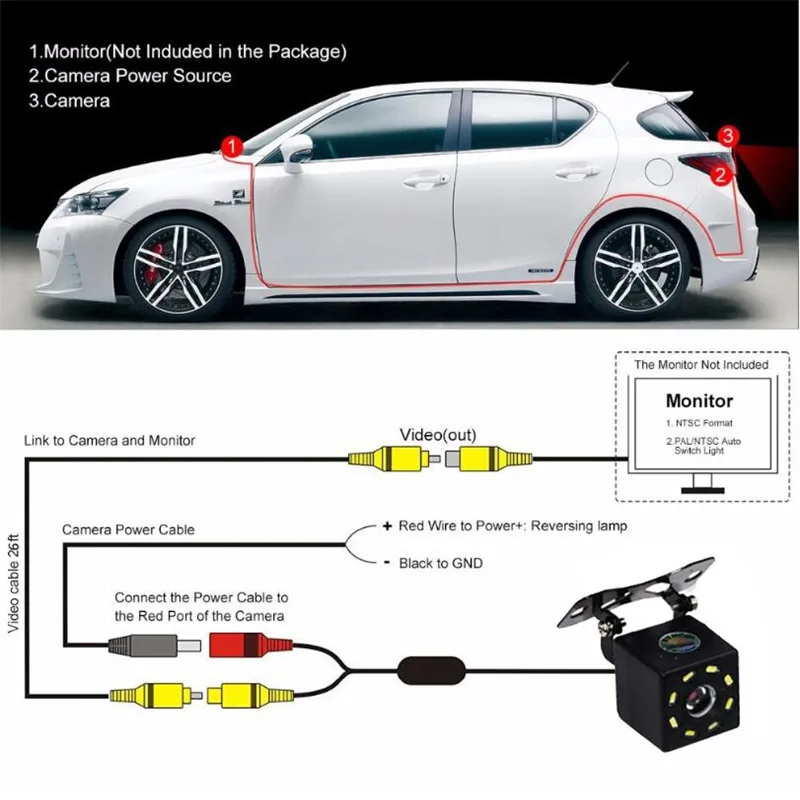 Универсальная автомобильная камера заднего вида HD ИК ночное видение 12