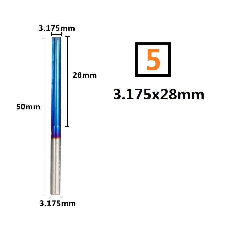 10 шт. 2 флейты 3,175 мм хвостовик 12-32 мм прямая Концевая Мельница Нано голубое покрытие фрезерный станок с ЧПУ для фрезерные резаки пластиковые концевые фрезы - Длина режущей кромки: 3.175x28mm