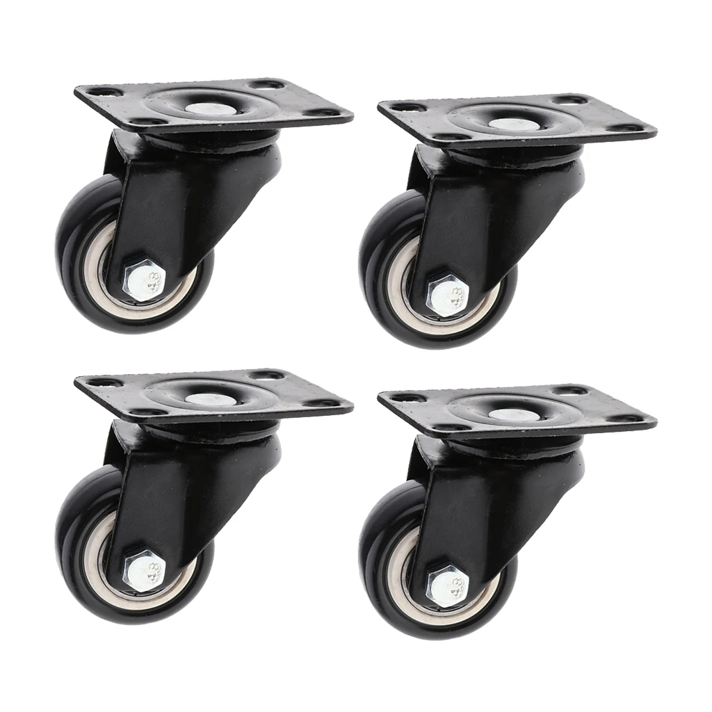 40mm SWIVEL CASTOR WHEEL SET PACK OF 4 Small Heavy Duty Trolley Roller Black