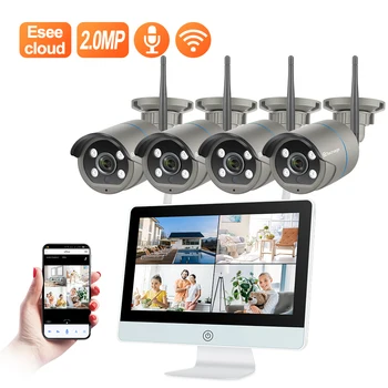 

Techage 8CH HD 1080P Wireless CCTV Camera System 2MP WIFI Two-way Audio Waterproof Outdoor Surveillance 12"LCD Monitor NVR Kit