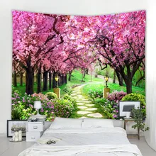 Belle tenture murale à fleurs roses style boho, tapisserie hippie, décoration psychédélique pour la maison