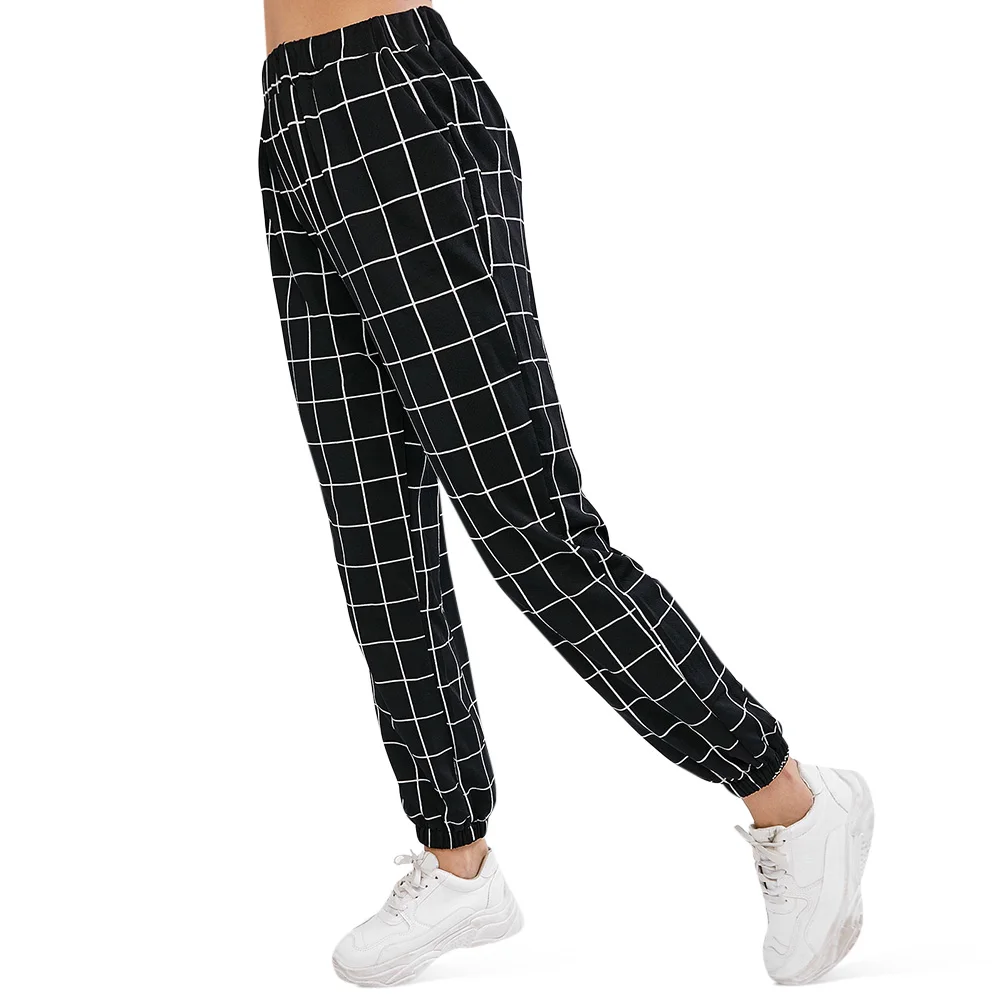 ZAFUL Plaid Casual Jogger Pants con bolsillo para mujer cintura alta  elástica cintura completa Jogger pantalones femeninos deportes  otoño|Pantalones y pantalones capri| - AliExpress