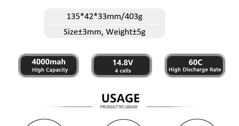 HRB 14.8V 4000mah Lipo Battery, 135*42*33mm/403g Sizet3mm, WeighttSg
