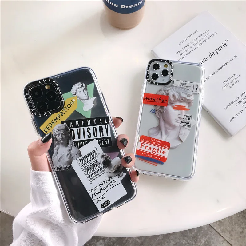 

Luxury Art Letter Label Phone Case For iphone 11 Pro Max 7 8 plus Back Cover For iphone X XR XS Max Transparent Soft Cases Funda