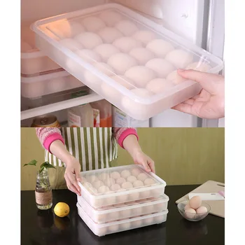 

Sea food storage box 24 grid stackable independent cover kitchen refrigerator food fresh egg box