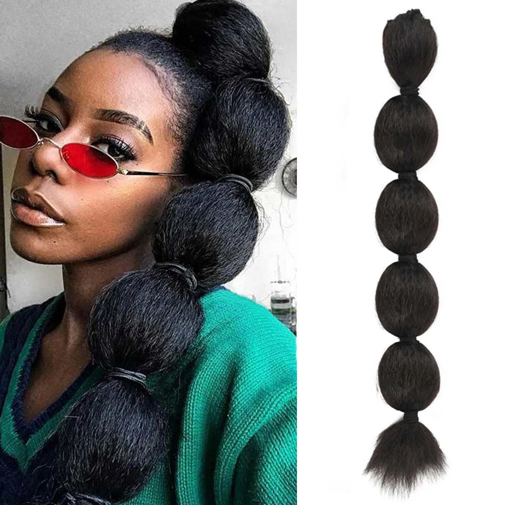 kinky straight hair bubble ponytail 