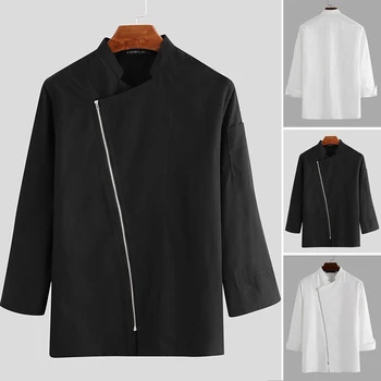 

Men Stand Collar Catering Costume Man Chef Restaurant Zipper Blouse Unisex Chef Uniform Kitchen Service Cooking Shirt S-5XL