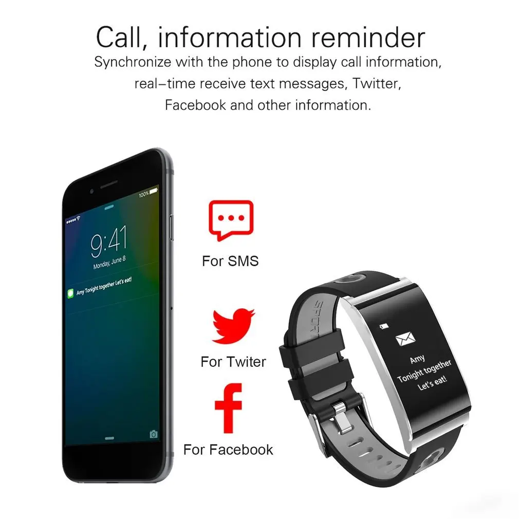 Ultra-thin Bluetooth Smart Wristband Fashion Waterproof Fitness Watch intelligent Wristband Lightweight with Heart Rate Monitor