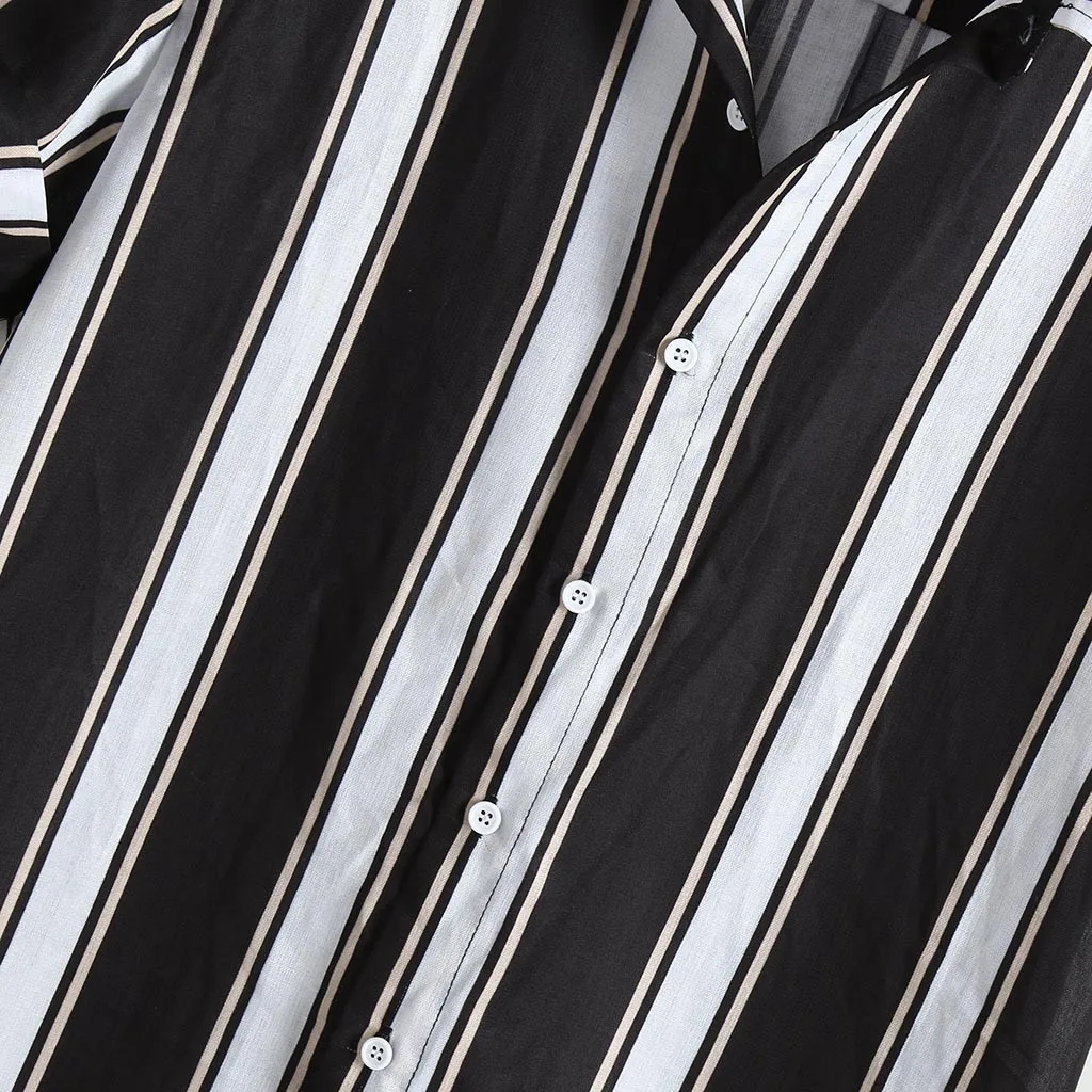 Модная мужская повседневная пуговица Гавайи полосатый принт пляжный короткий рукав Топ блузка платье черная кнопка отложной воротник Мужская одежда