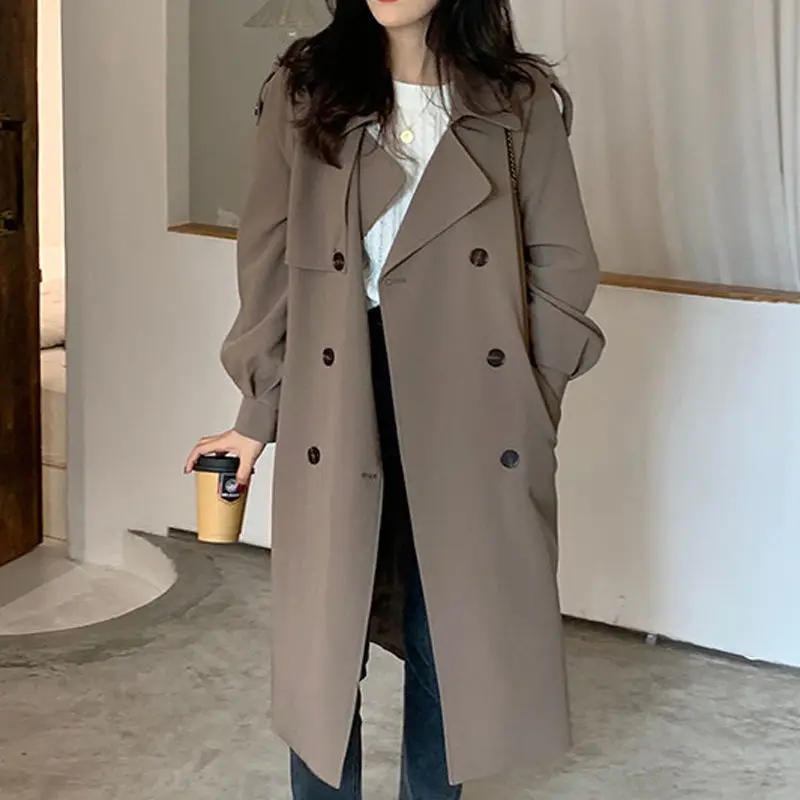 Fashion Korean Style Women's Trench Coat Double-breasted Long With Belt ...