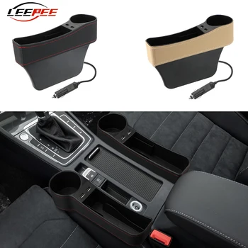 Leepee 2つのusb充電器車のシート隙間収納ボックス席ギャップスリットボックスオーガナイザーレザー自動車の付属品ユニバーサル