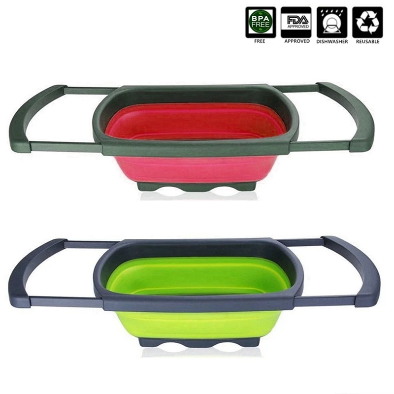 

Foldable Strainer Fruit Vegetable Washing Basket Portabl Silicone Colander Collapsible Drainer Kitchen Tool Drain Basket Storage