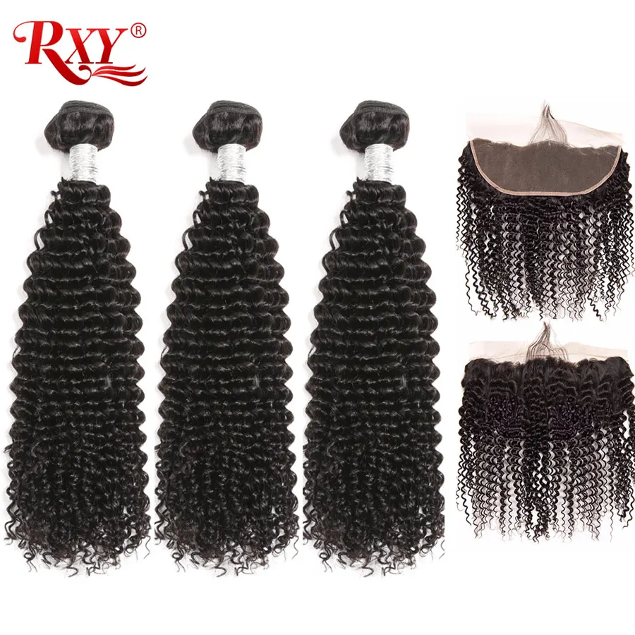 RXY бразильские кудрявые пучки с закрытием человеческие волосы 3 пучка