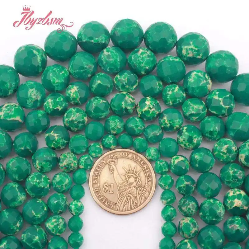 

Round Faceted Green Sea Sediment Imperial Jaspers Stone Loose Spacer Bead for DIY Accessorie Necklace Bracelet Jewelry Making15"