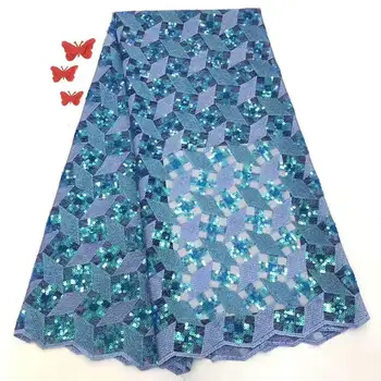

Blue lace fabric latest lace fabric Sequins embroidery african lace fabric for nigerian french tulle lace 5yards 2677b