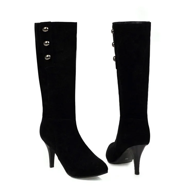 black Botas mujer women boots autumn winter sexy high heels platform ladies shoes vintage rivet slip on female western boots big size - Цвет: black