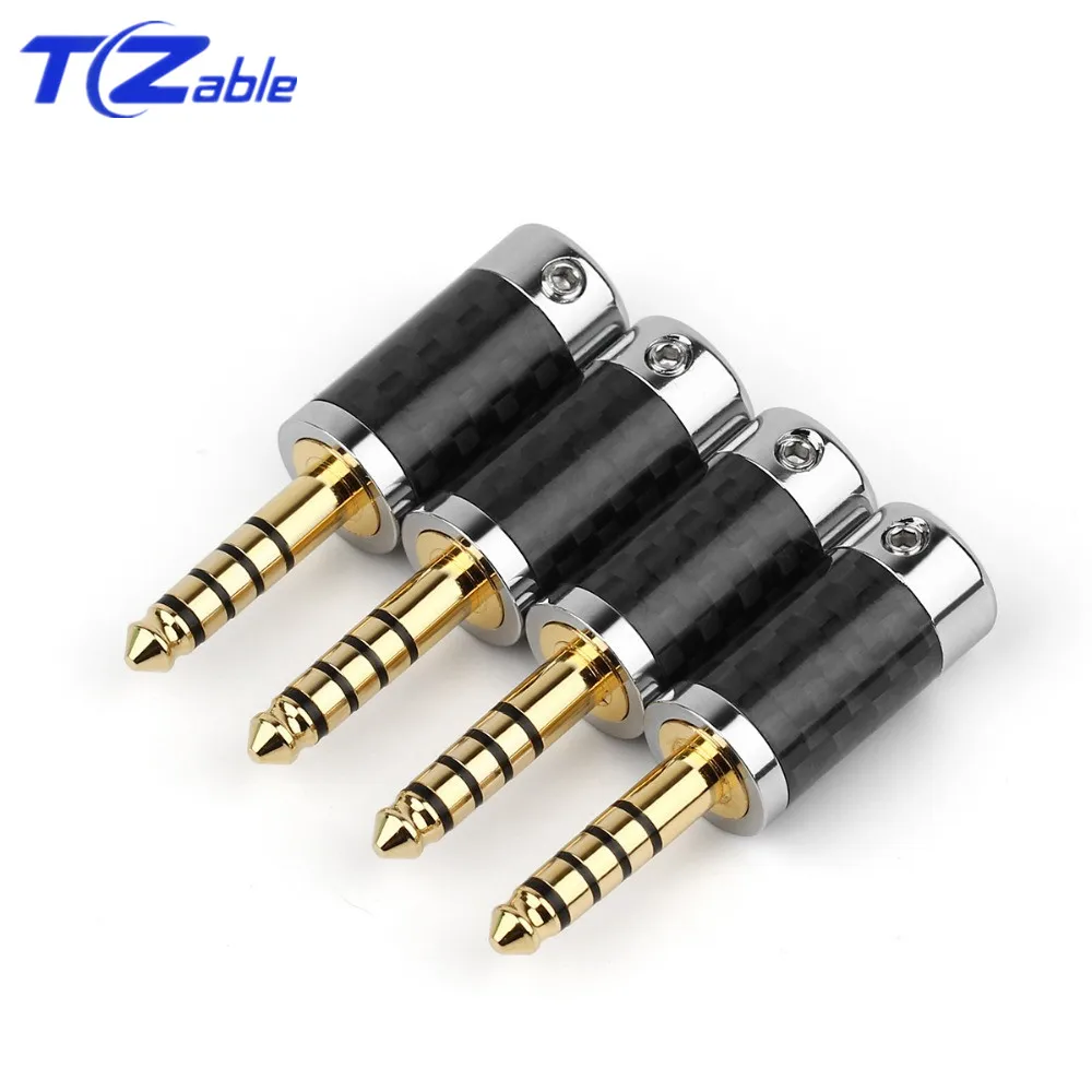 5PCS 4 4mm 5 Pole Audio Connector Stereo HIFI Headphone Cable Male Plug Metal Splice Adapter Carbon Fiber Audio Jack