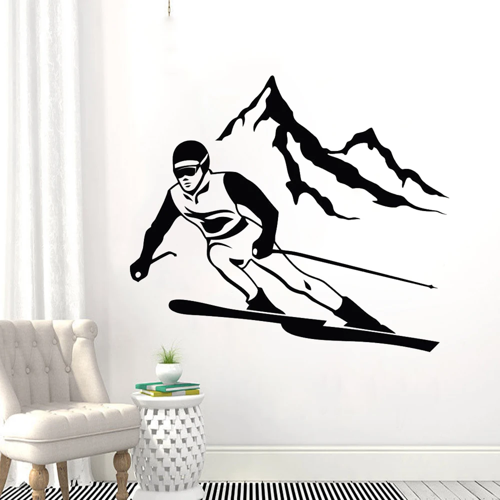

Mountain Ski Man Wall Decals Vinyl Murals Skiing Skier Extreme Sports Poster For Kids Bedroom Home Decoration Stickers DW21754