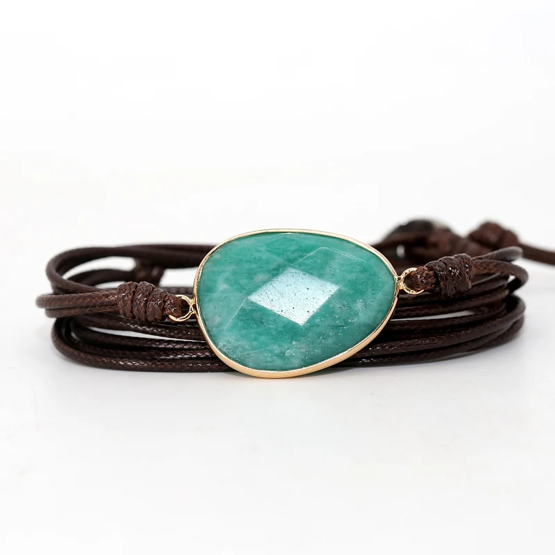 Высокая качественная Обертка Браслет из натурального камня Амазонит Boho браслет дружбы браслет с надписью Для женщин подарки дропшиппинг