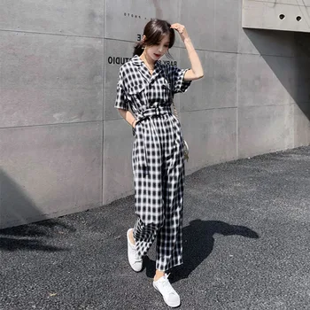 

New Plaid Jumpsuit for Women 2020 Casual Long Temperament Rompers Womens Personality Wide Leg Jumpsuits