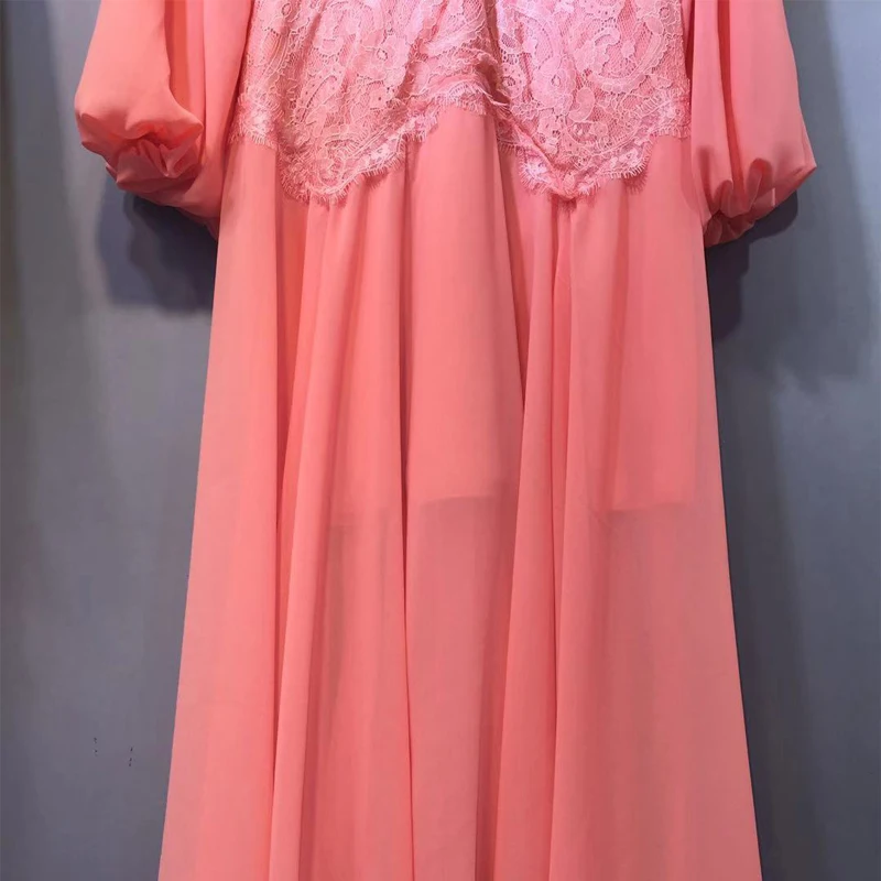 Женское пляжное платье с рукавами фонариками AELESEEN розовое/черное кружевное