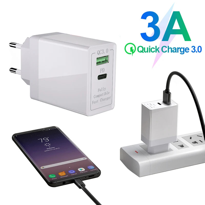 18W Тип usb C PD Зарядное устройство для iPhone 11 Pro XR XS Max Quick Charge 3,0 Быстрая зарядка USB Зарядное устройство для samsung Note10 Xiaomi huawei QC3.0