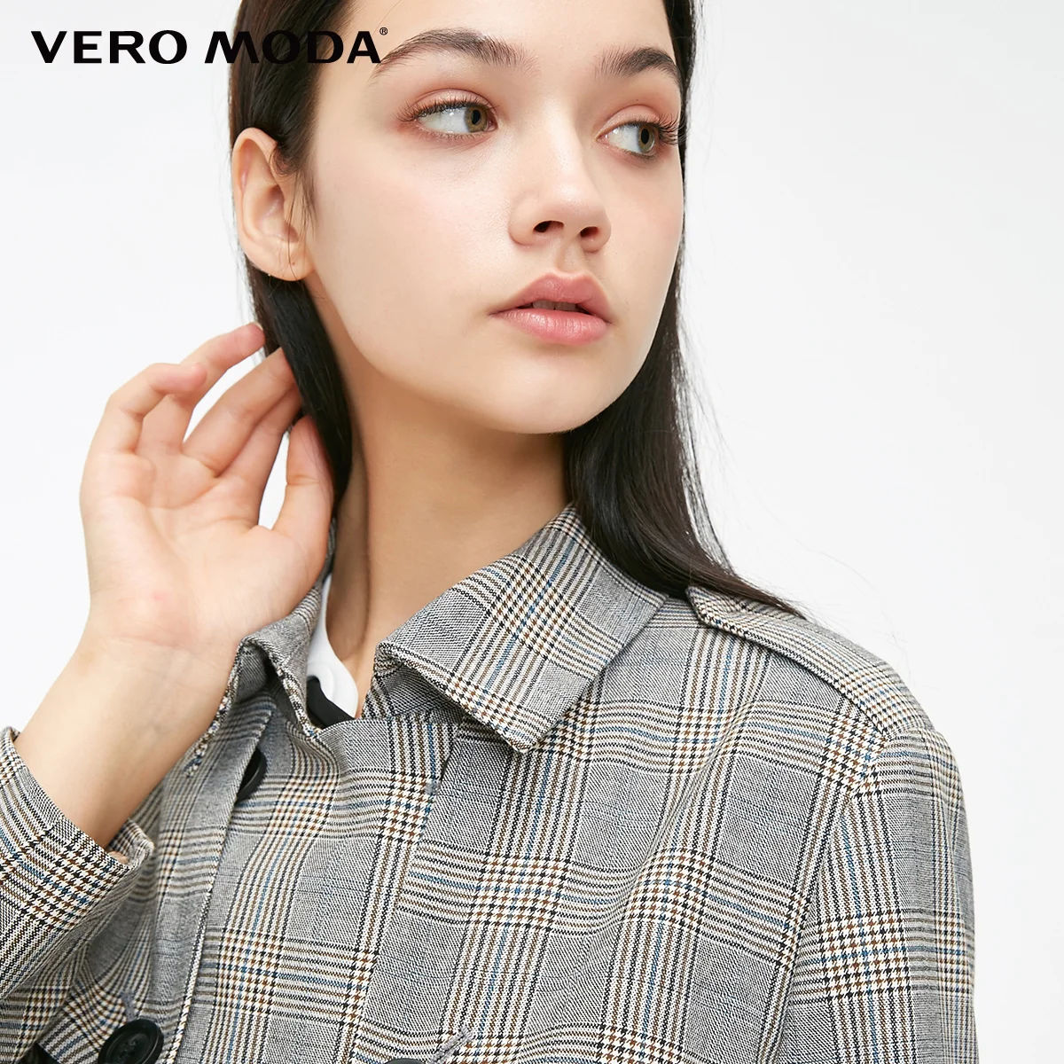 Vero Moda Новое клетчатое Сращивание съемный Тренч длинное пальто куртка женская | 318409513